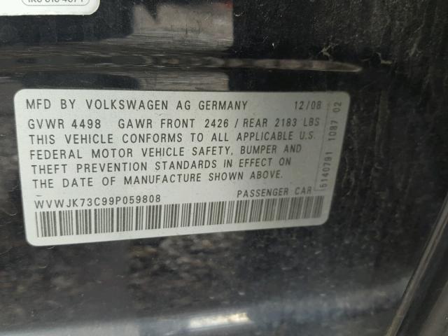 WVWJK73C99P059808 - 2009 VOLKSWAGEN PASSAT TUR BLACK photo 10