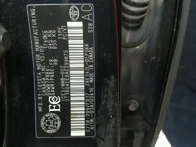 2T1BU4EE9AC299875 - 2010 TOYOTA COROLLA BA BLACK photo 10