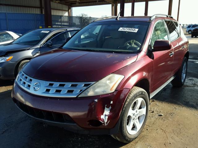 JN8AZ08T95W308401 - 2005 NISSAN MURANO SL MAROON photo 2