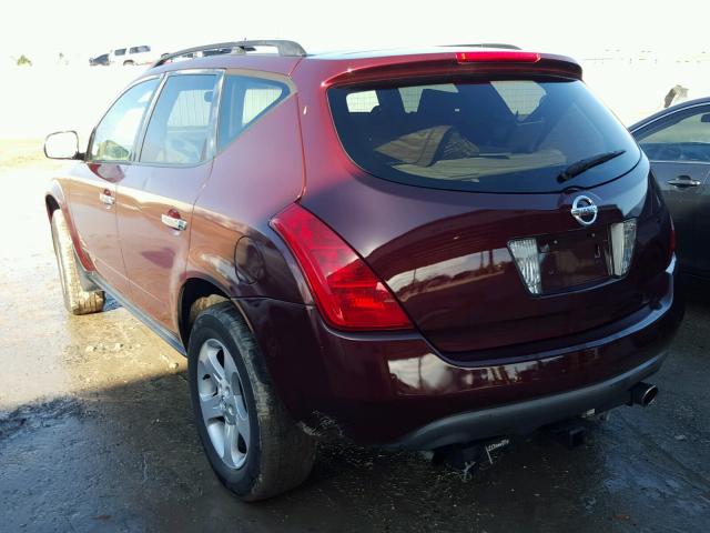 JN8AZ08T95W308401 - 2005 NISSAN MURANO SL MAROON photo 3