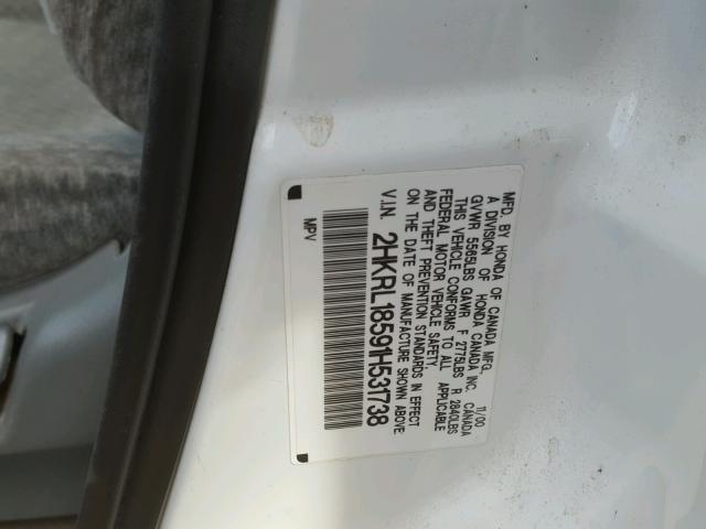 2HKRL18591H531738 - 2001 HONDA ODYSSEY LX WHITE photo 10