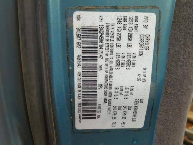 1B4GP45R0TB417147 - 1996 DODGE CARAVAN SE BLUE photo 10