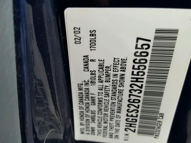 2HGES26732H556657 - 2002 HONDA CIVIC EX ლურჯი ფოტო 10