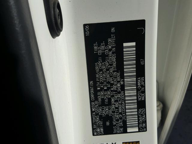 JTLKT334X64120099 - 2006 TOYOTA SCION XB 白色 照片 10