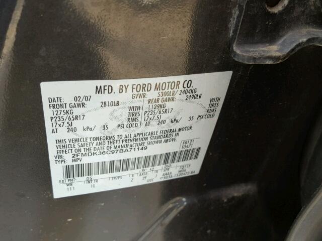 2FMDK36C97BA71149 - 2007 FORD EDGE SE GRAY photo 10