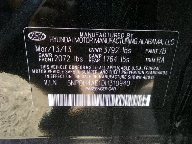 5NPDH4AE1DH310940 - 2013 HYUNDAI ELANTRA GL BLACK photo 10