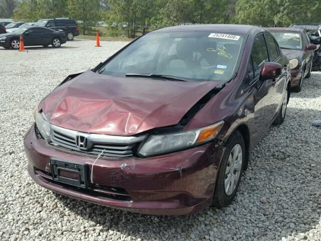 2HGFB2F55CH558933 - 2012 HONDA CIVIC LX BURGUNDY photo 2