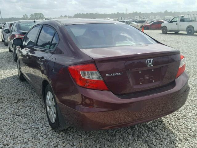 2HGFB2F55CH558933 - 2012 HONDA CIVIC LX BURGUNDY photo 3