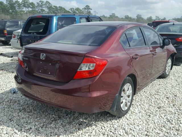 2HGFB2F55CH558933 - 2012 HONDA CIVIC LX BURGUNDY photo 4