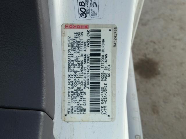 JTDDR32T420133685 - 2002 TOYOTA CELICA GT WHITE photo 10