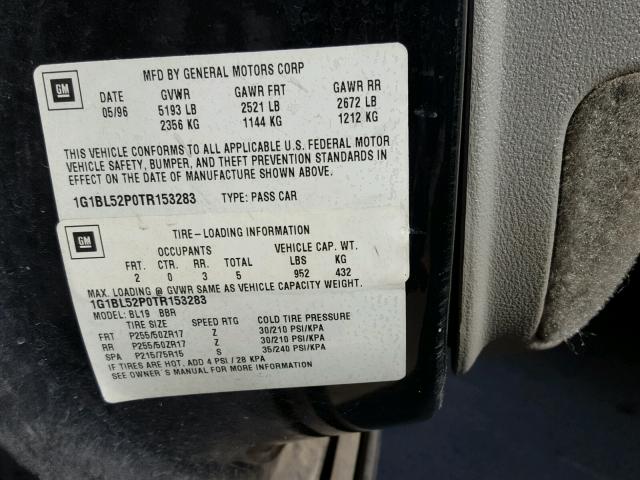 1G1BL52P0TR153283 - 1996 CHEVROLET IMPALA BLACK photo 10