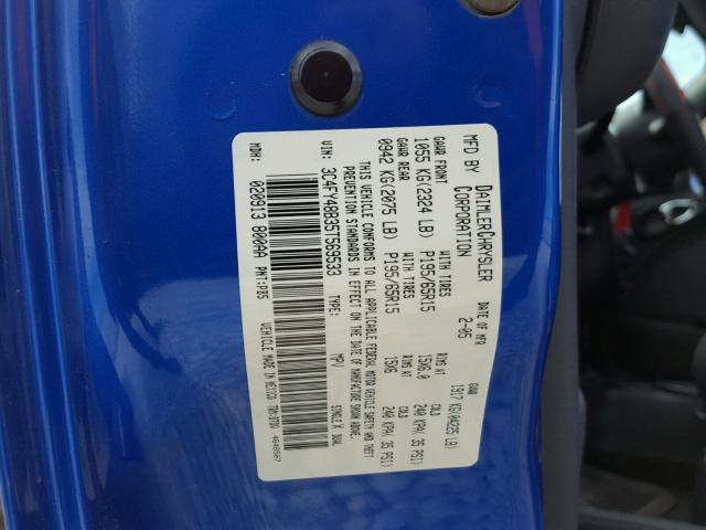 3C4FY48B35T569533 - 2005 CHRYSLER PT CRUISER BLUE photo 10