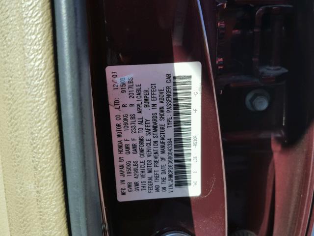 JHMCP26368C043384 - 2008 HONDA ACCORD LX BURGUNDY photo 10