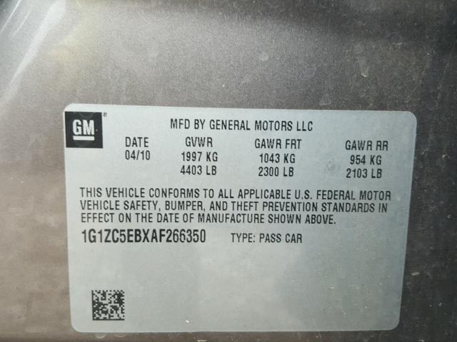 1G1ZC5EBXAF266350 - 2010 CHEVROLET MALIBU 1LT 棕色 照片 10