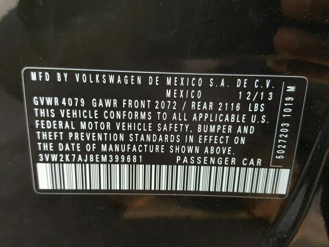 3VW2K7AJ8EM399681 - 2014 VOLKSWAGEN JETTA BASE 黑色 照片 10