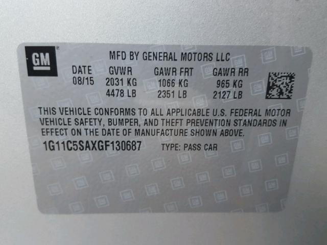 1G11C5SAXGF130687 - 2016 CHEVROLET MALIBU LIM 银色 照片 10