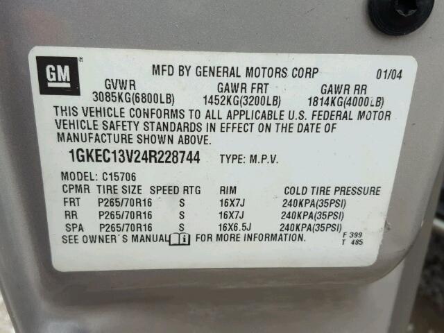 1GKEC13V24R228744 - 2004 GMC YUKON BEIGE photo 10