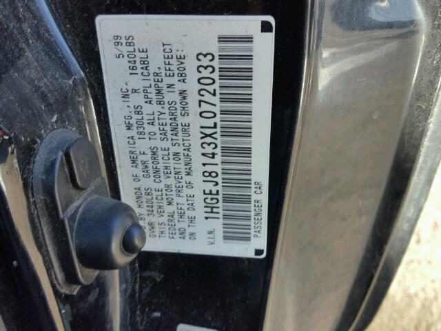 1HGEJ8143XL072033 - 1999 HONDA CIVIC EX შავი ფოტო 10