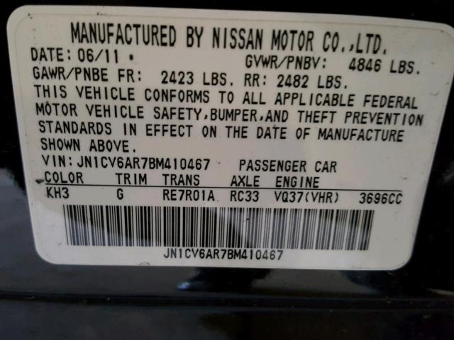 JN1CV6AR7BM410467 - 2011 INFINITI G37 BLACK photo 10