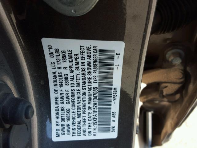 19XFA1F52AE047085 - 2010 HONDA CIVIC LX GRAY photo 10