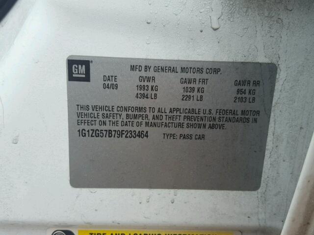 1G1ZG57B79F233464 - 2009 CHEVROLET MALIBU LS თეთრი ფოტო 10