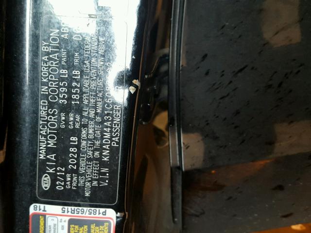 KNADM4A31C6085502 - 2012 KIA RIO LX Սև լուսանկար 10