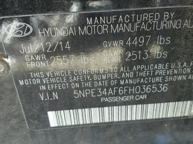 5NPE34AF6FH036536 - 2015 HYUNDAI SONATA SPO BLACK photo 10