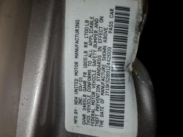 1Y1SK52891Z442609 - 2001 CHEVROLET GEO PRIZM 棕色 照片 10