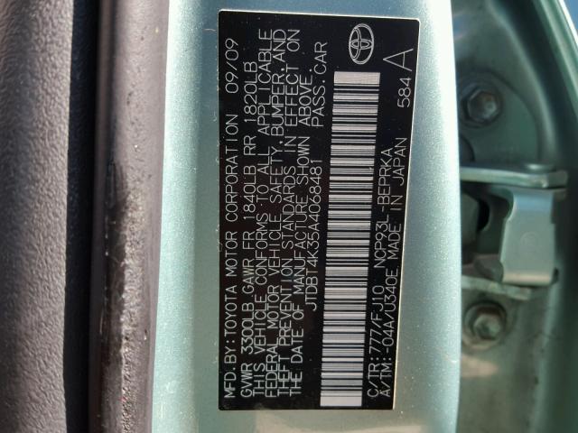 JTDBT4K35A4068481 - 2010 TOYOTA YARIS GREEN photo 10