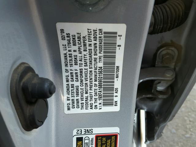 19XFA16869E015634 - 2009 HONDA CIVIC EX ვერცხლისფერი ფოტო 10