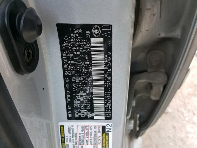 2T1BR32E05C394170 - 2005 TOYOTA COROLLA CE SILVER photo 10