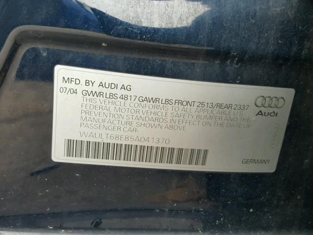 WAULT68E85A041370 - 2005 AUDI A4 3.0 QUA BLUE photo 10