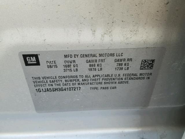 1G1JA5SH3G4107217 - 2016 CHEVROLET SONIC LS 银色 照片 10