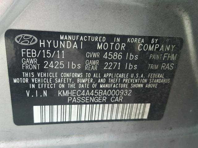 KMHEC4A45BA000932 - 2011 HYUNDAI SONATA HYB SILVER photo 10