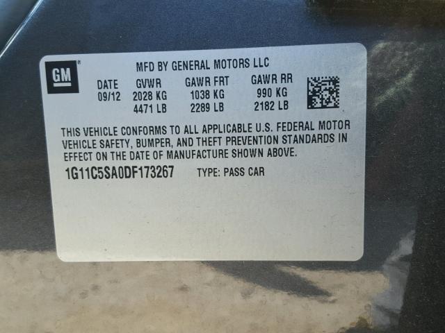 1G11C5SA0DF173267 - 2013 CHEVROLET MALIBU 1LT 灰色 照片 10