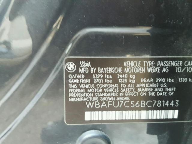 WBAFU7C56BC781443 - 2011 BMW 535 XI ნაცრისფერი ფოტო 10