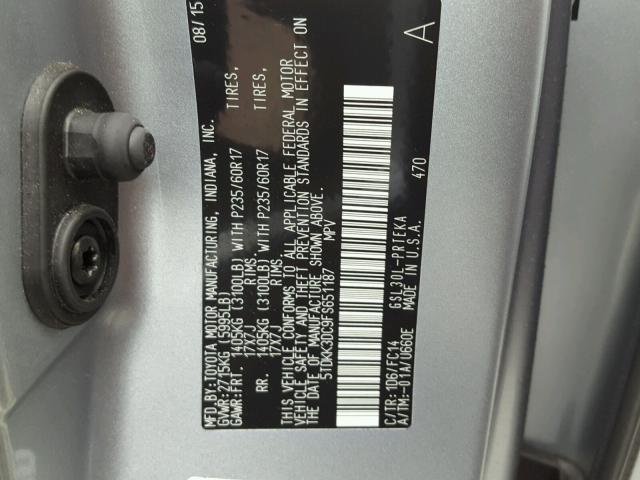 5TDKK3DC9FS651187 - 2015 TOYOTA SIENNA LE SILVER photo 10