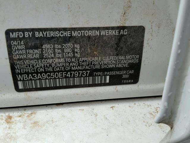 WBA3A9C50EF479737 - 2014 BMW 335 I WHITE photo 10