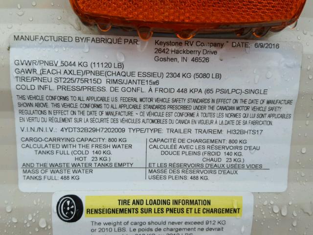 4YDT32B29H7202009 - 2017 KEYSTONE HIDEOUT TAN photo 10
