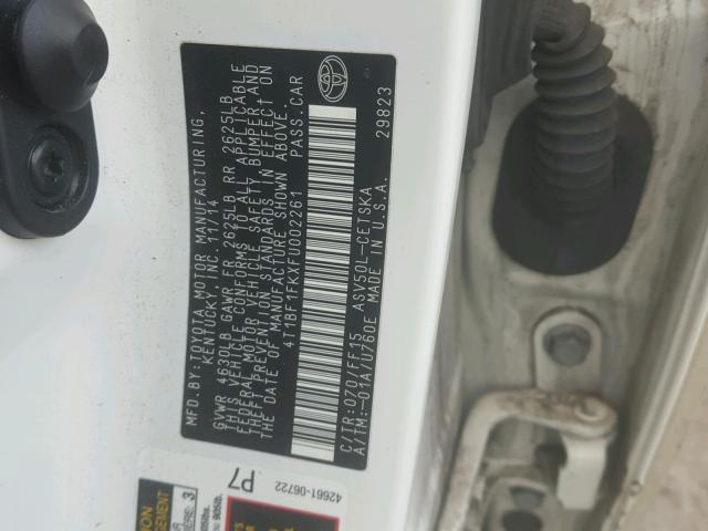 4T1BF1FKXFU002261 - 2015 TOYOTA CAMRY LE WHITE photo 10