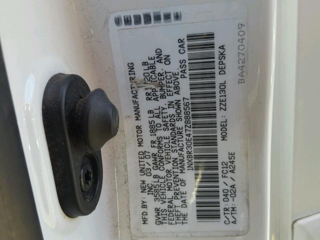 1NXBR30E47Z888567 - 2007 TOYOTA COROLLA CE WHITE photo 10