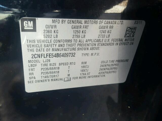 2CNFLFE54B6409732 - 2011 CHEVROLET EQUINOX LT BLACK photo 10