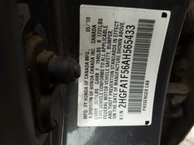 2HGFA1F56AH565433 - 2010 HONDA CIVIC LX GRAY photo 10