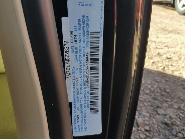 3VWBA21C1XM439948 - 1999 VOLKSWAGEN NEW BEETLE შავი ფოტო 10