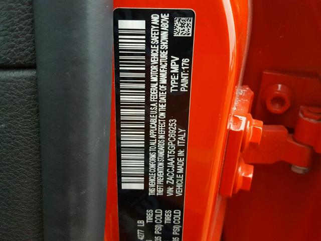 ZACCJAAT5GPC69253 - 2016 JEEP RENEGADE S Կարմիր լուսանկար 10