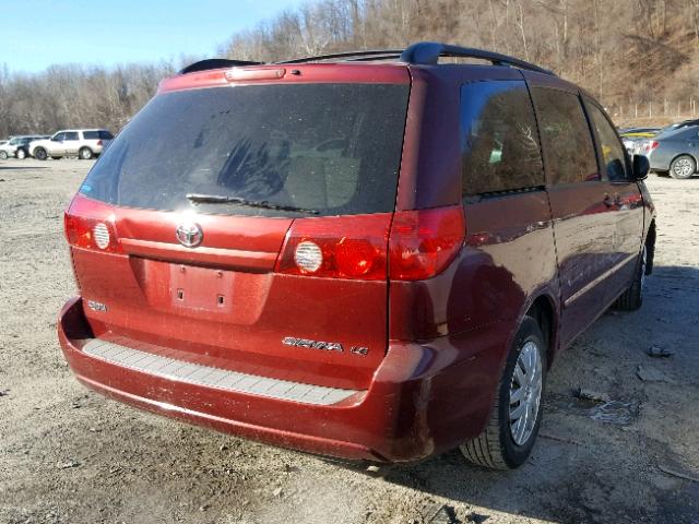 5TDZK23C17S051646 - 2007 TOYOTA SIENNA CE RED photo 4