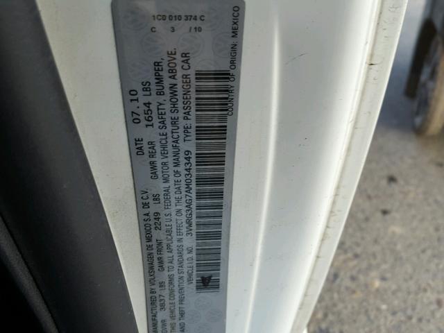 3VWRG3AG7AM034349 - 2010 VOLKSWAGEN NEW BEETLE 白色 照片 10