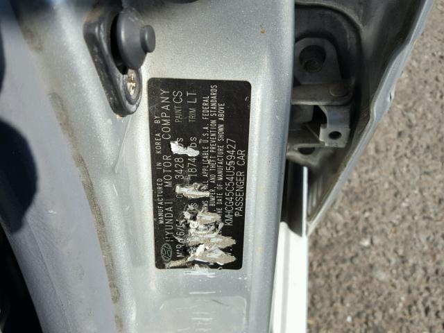 KMHCG45C54U559427 - 2004 HYUNDAI ACCENT GL SILVER photo 10