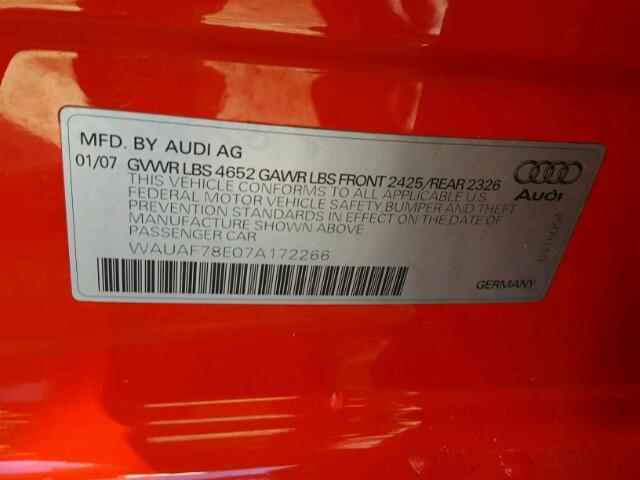 WAUAF78E07A172266 - 2007 AUDI A4 2 RED photo 10