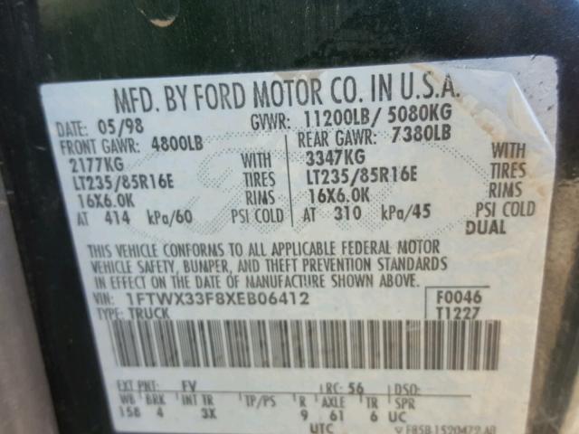 1FTWX33F8XEB06412 - 1999 FORD F350 SUPER GREEN photo 10